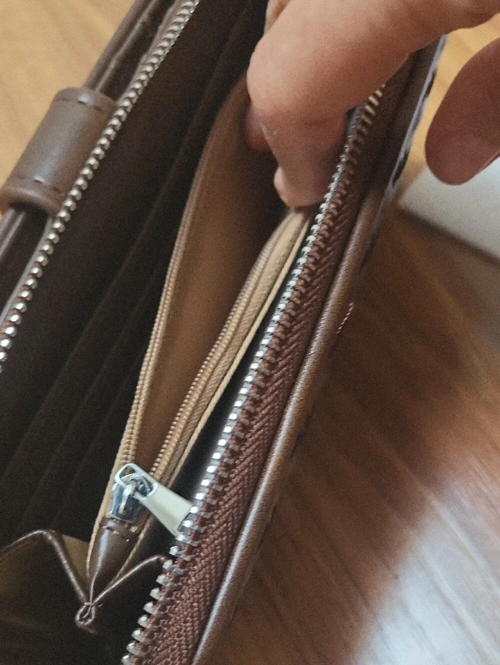 Woven Zip-Around Wallet in Dark Brown